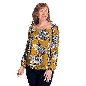 Kate & Mallory Printed Woven Bracelet Sleeve Convertible Neck Rounded Hem Top